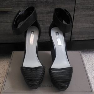 Black leather wedges